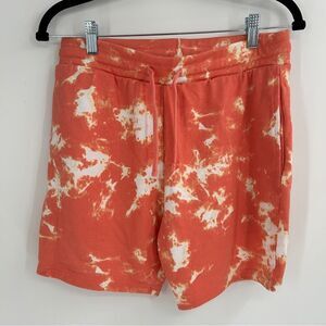 Men's Gymshark Drawstring Orange White Tie Dye Shorts with pockets 6" Inseam S